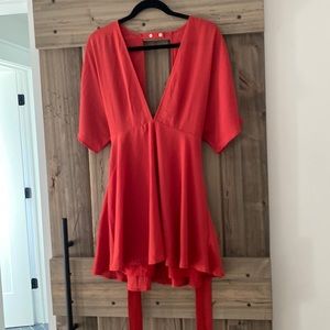 Burnt orange low v tie back dress